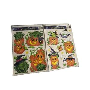 Vintage 2 Classic Clings Window Clings Halloween Pumpkin Ghost RARE